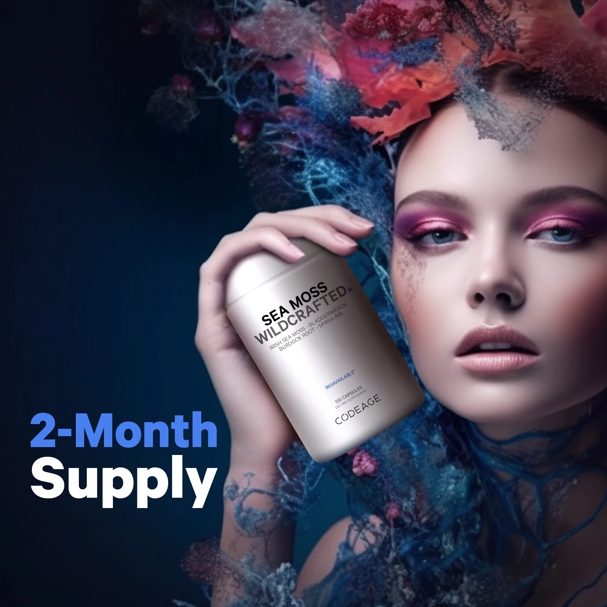 Codeage Raw Wildcrafted Irish Sea Moss, Bladderwrack, Burdock Root, Spirulina & BioPerine® Pepper, 120 ct