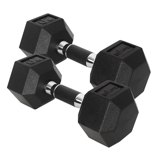 Yes4All Chrome/Rubber Grip Encased Hex Dumbbells – Hand Weights With Anti-Slip 10-30 LBS Pair