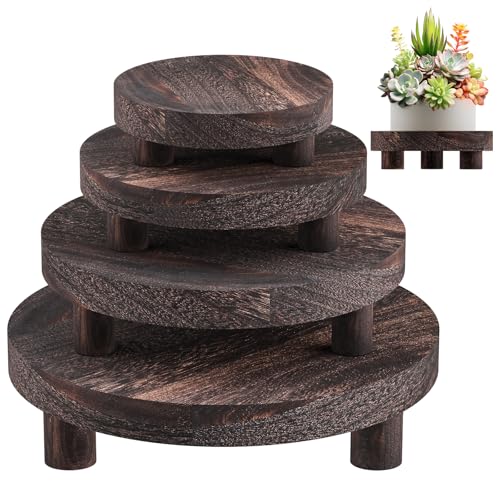 3 Pcs Wood Plant Stand Indoor Outdoor, Round Wood Riser for Decor 6/8/10