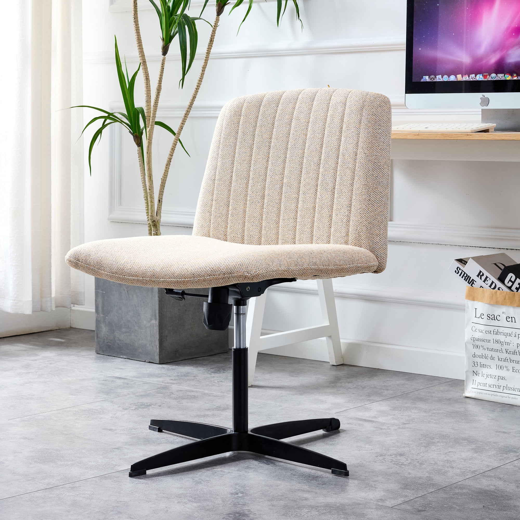 Adjustable Swivel Home Office Computer Chair with Cushion & Black Foot - No Wheels