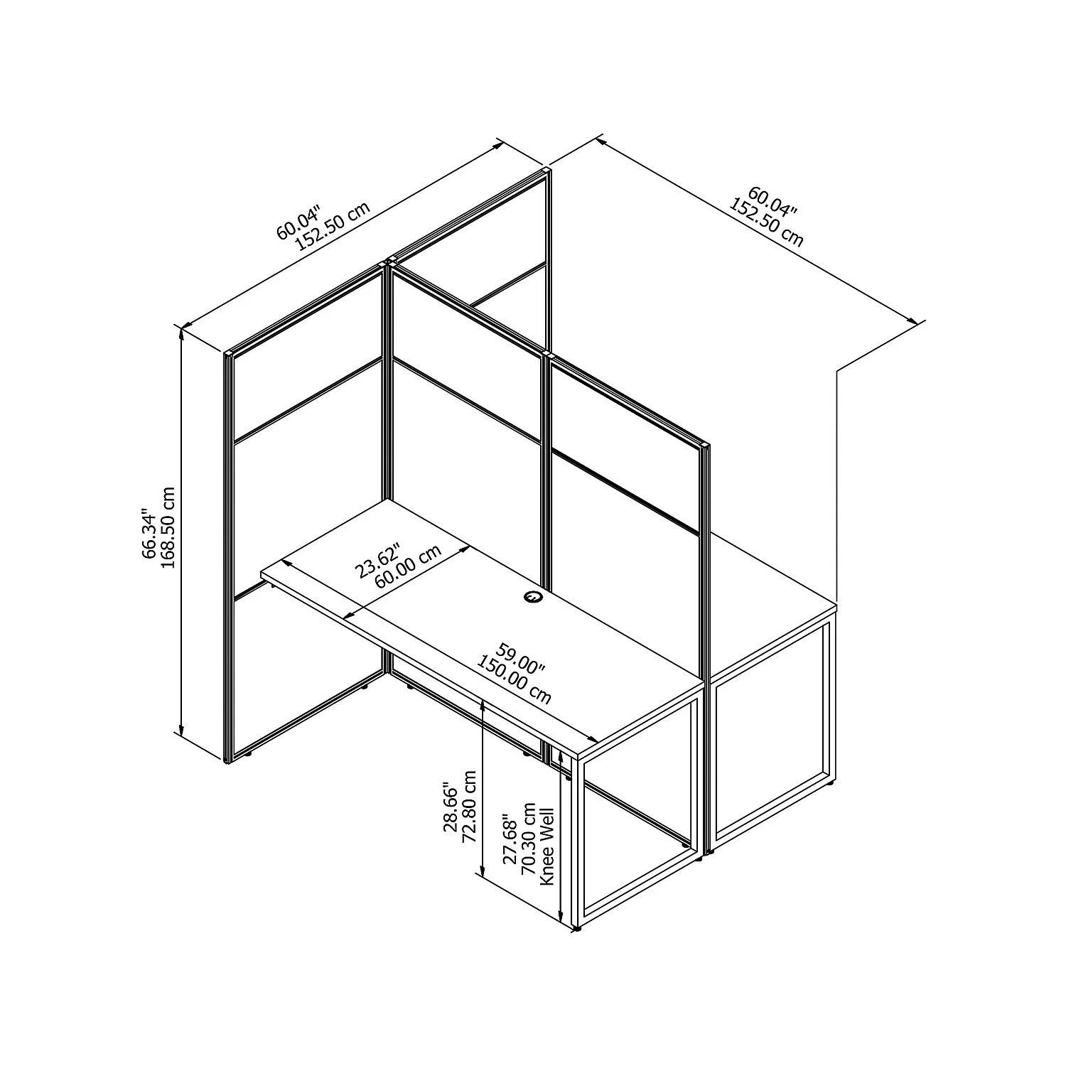 Bush Business Furniture Easy Office 60W 2 Person Cubicle Desk with 66H Panels