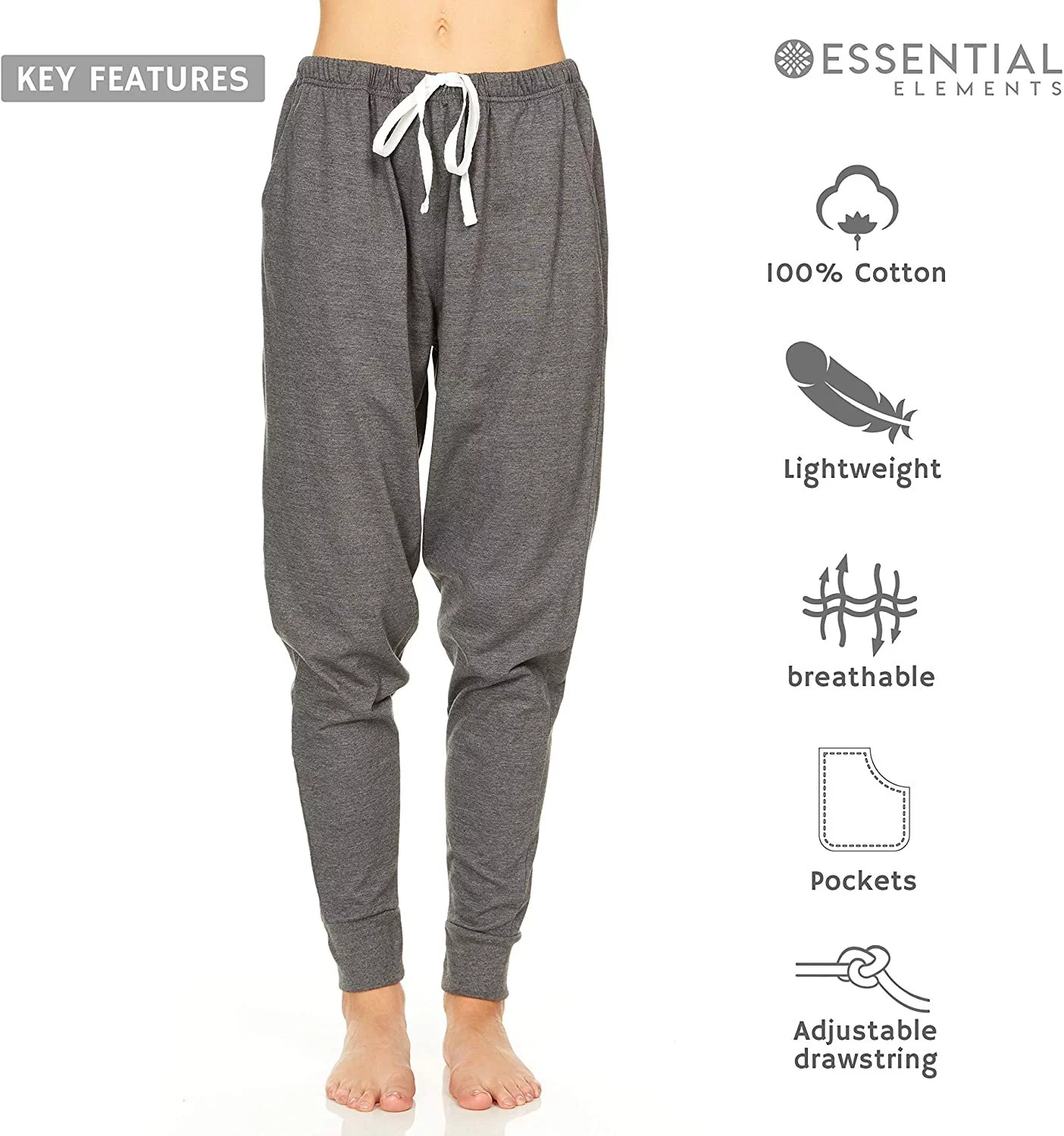 Essential Elements 3 Pack: Women's 100% Cotton Jersey Lightweight Lounge Casual Sleep Pajama Jogger Pants Small, Set E