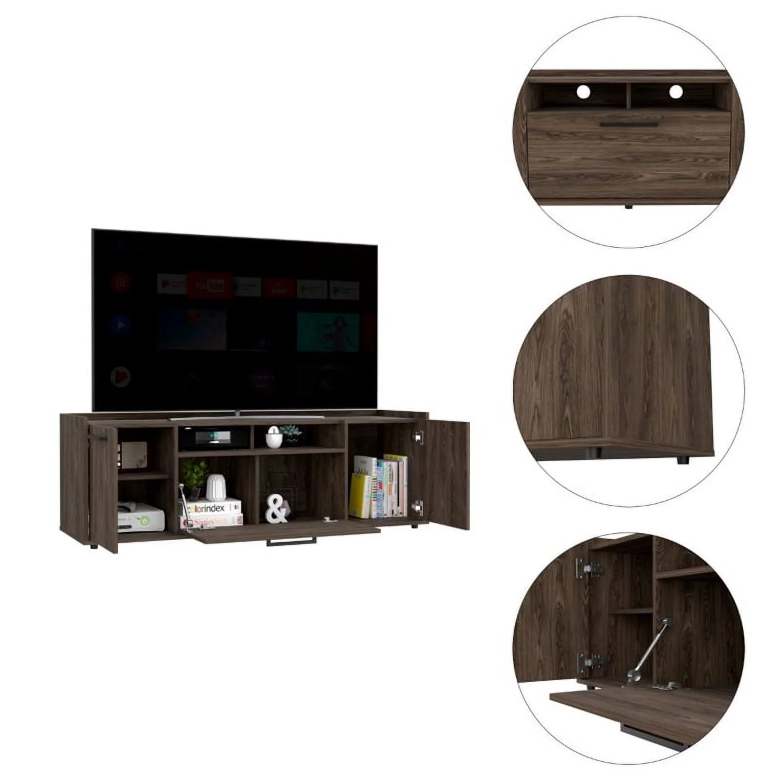 Home Square 2-Piece Set with Lyon Coffee Table & TV Stand in Dark Walnut