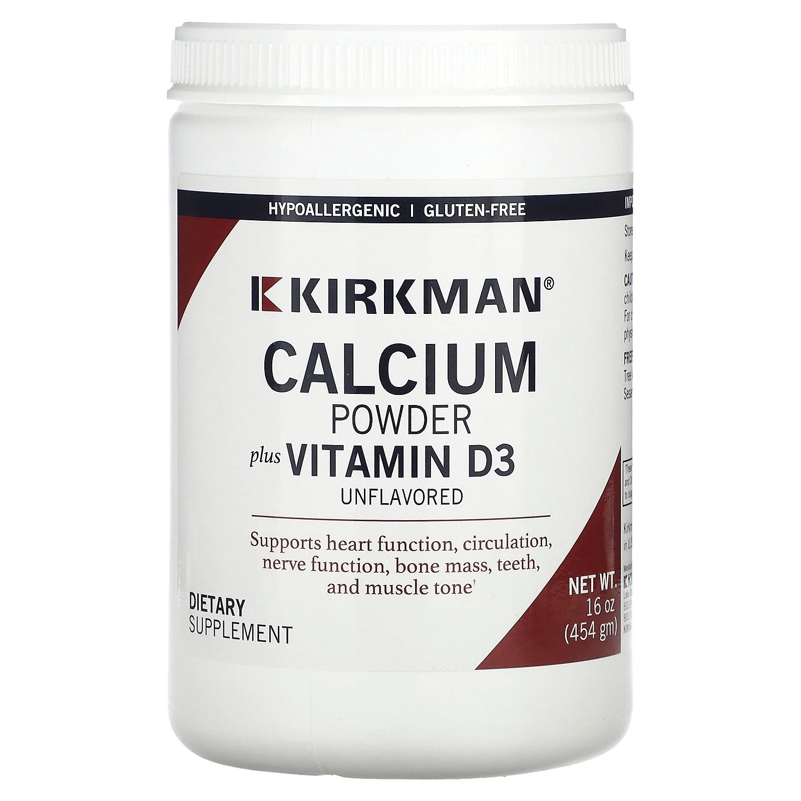 Kirkman Labs Calcium Powder Plus Vitamin D-3, Unflavored, 16 oz (454 g)
