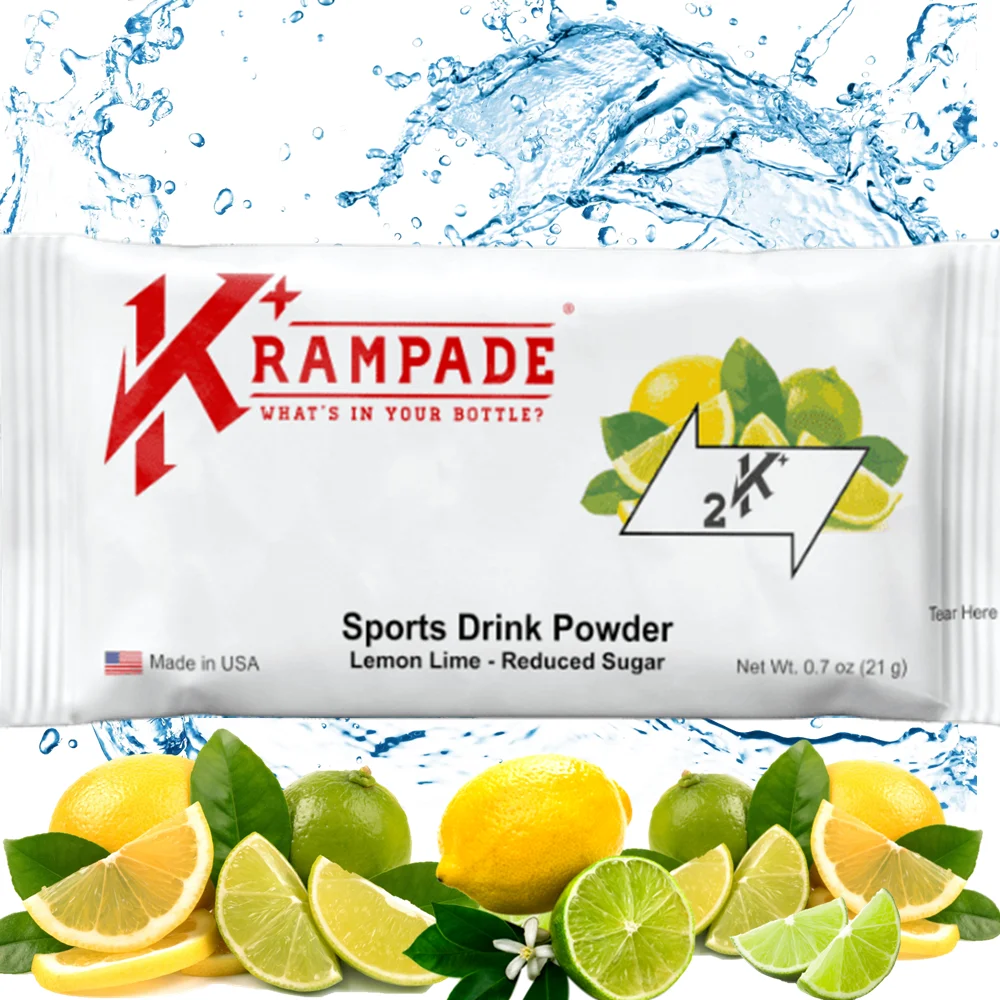 Krampade Original 2K Reduced Sugar - Lemon Lime - High Potassium Cramp Relief Electrolyte Drink Powder: Faster Recovery, Slower Fatigue, Optimized Hydration | 20 Single Serving Packets