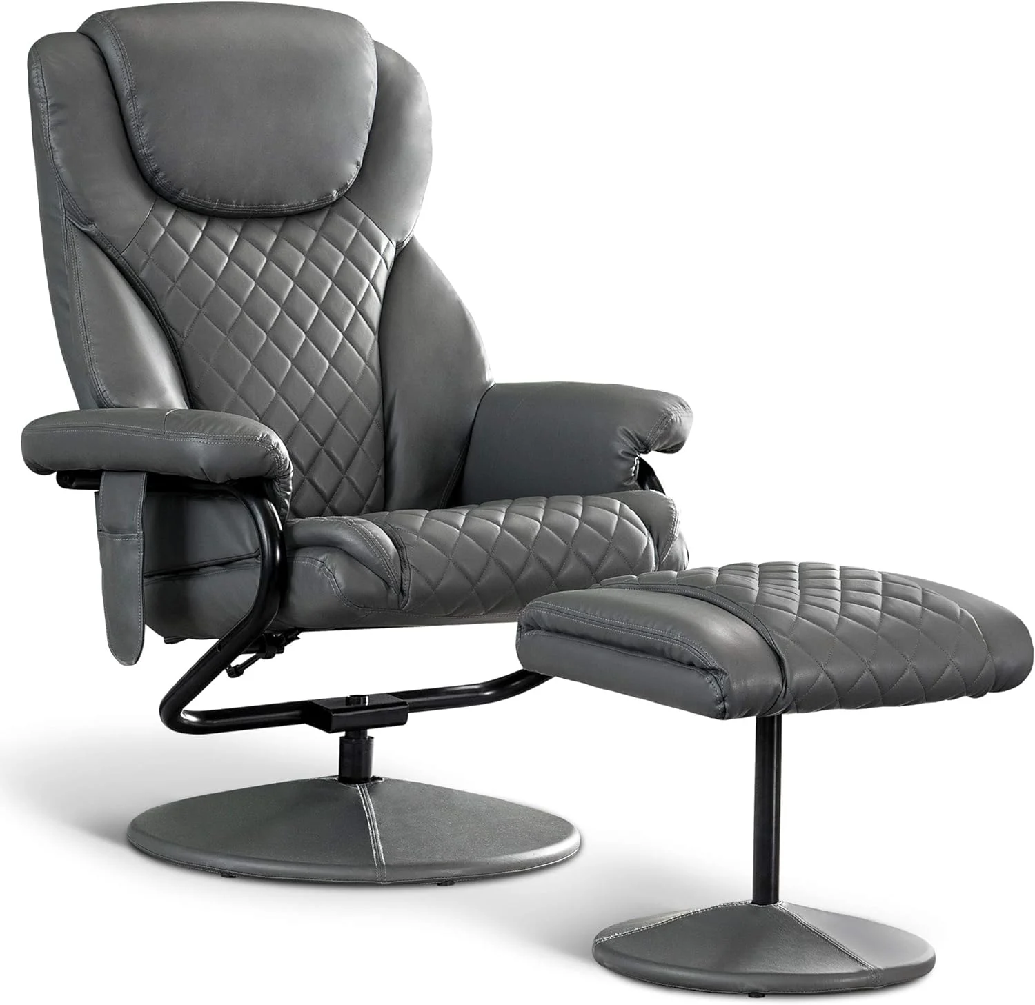 Recliner With Ottoman, Reclining Chair With Massage, 360 Swivel Living Room Chair Faux Leather, 4901 (Grey)