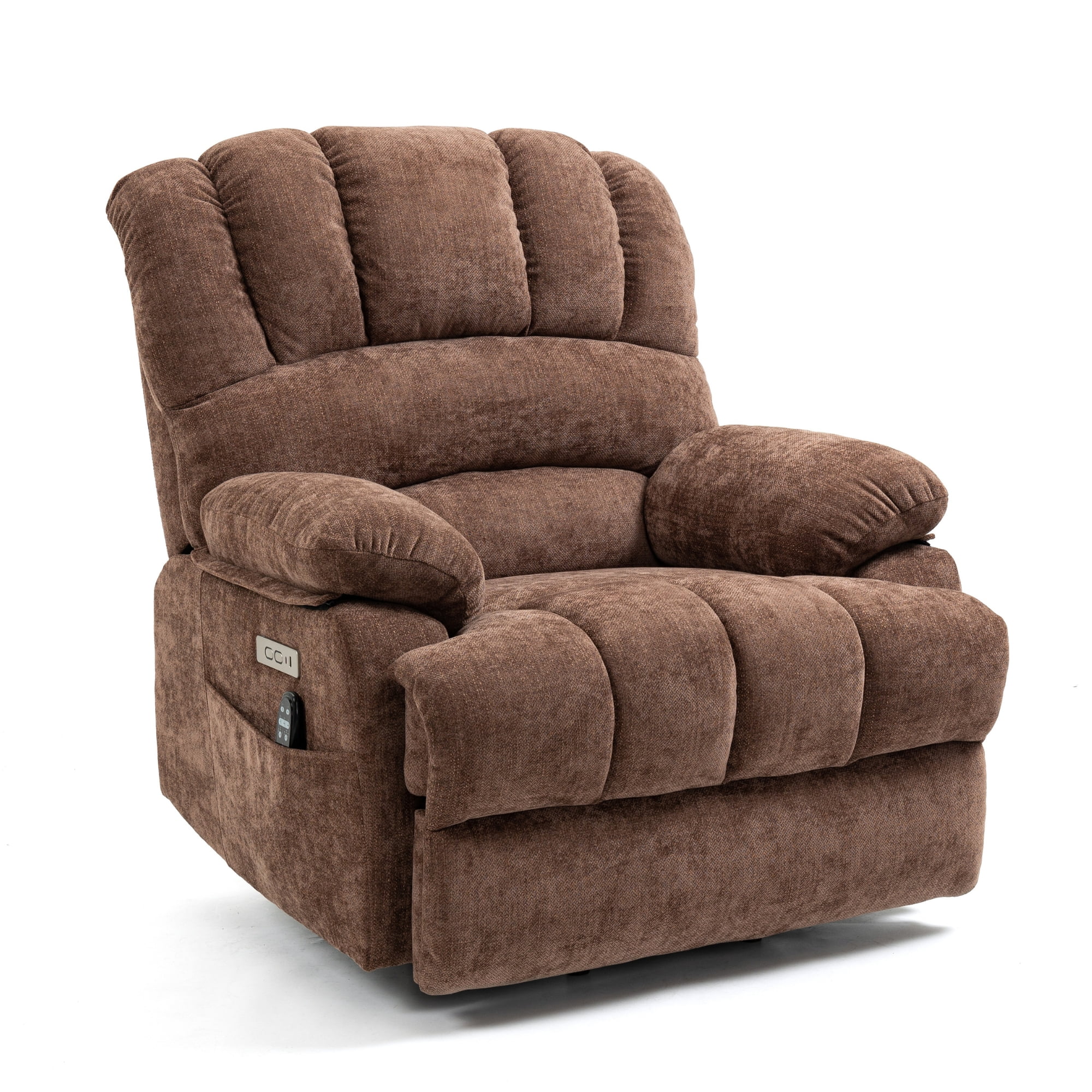 Hifurni Large Size Power Lift Recliner Chair, 8-Point Vibration Massage Lumbar Heating and USB Port, Brown Chenille