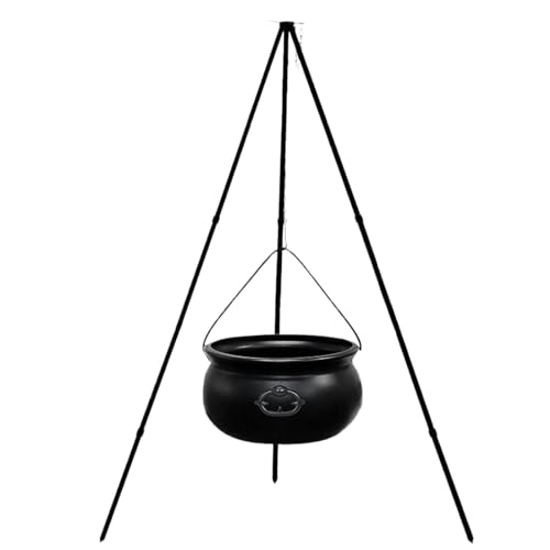 Witch Cauldron with Light On Tripod Stand Witches Cauldron Halloween Outdoor Decor Black Plastic Bowl Halloween Party Decoration for Halloween Home Decoration Porch Indoor (Black)