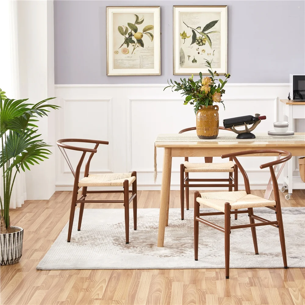 Easyfashion Set of 2 Weave Arm Chair Dining Chairs, Metallic Brown