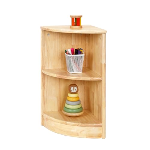 Rubber Wood Corner Cabinet, 2-Tier Toy Organizers and Storage, Montessori Shelf for Kids Room, Playroom, Nursery, Classroom, Kindergarten