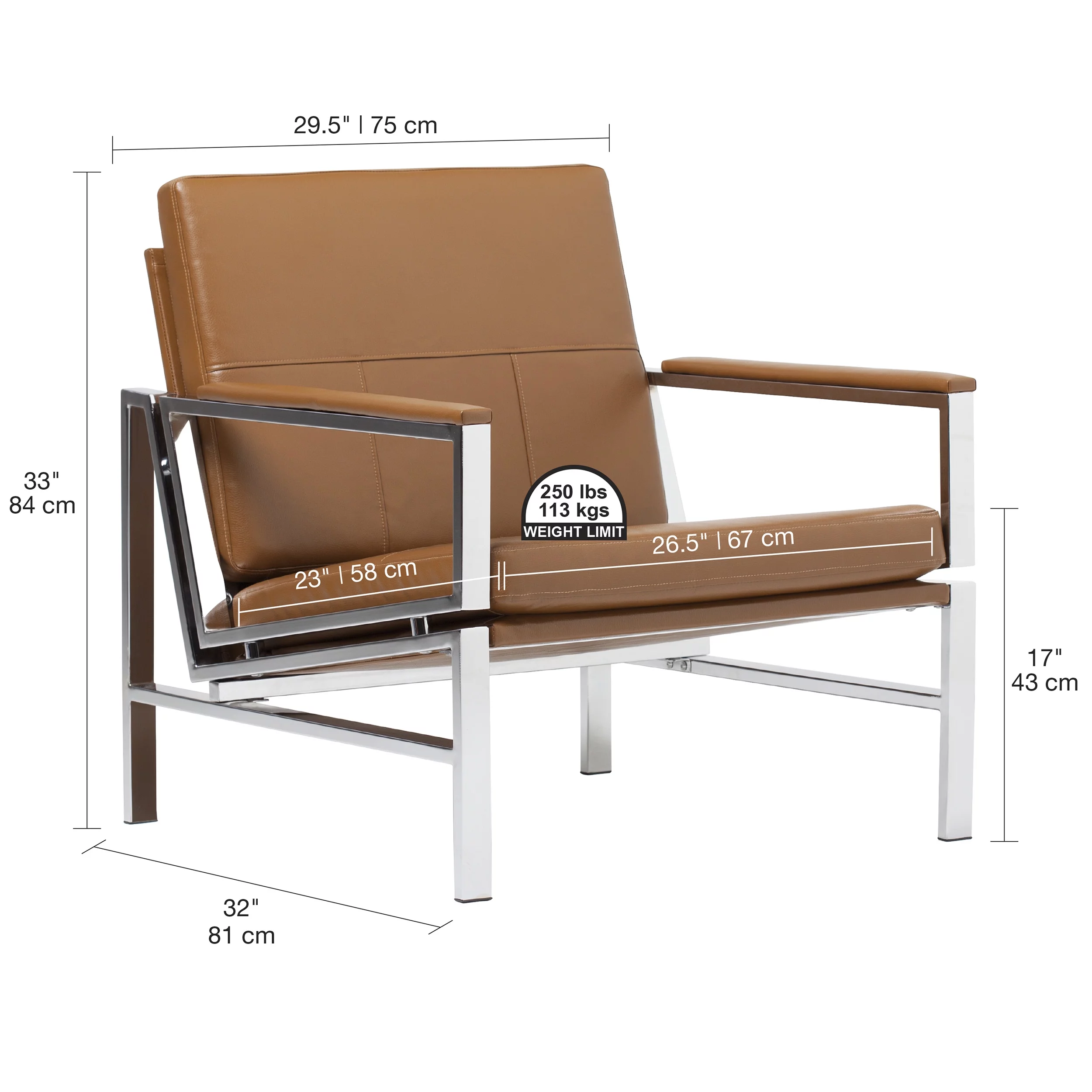 Atlas Mid Century Modern Living Room Accent Arm Chair in Blended Leather and Metal Frame