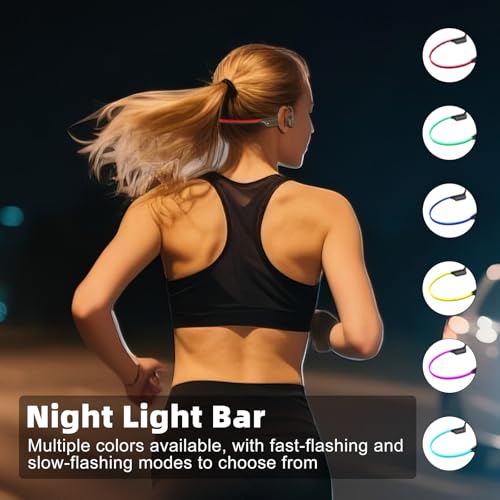 Swimming Bone Conduction Headphones with Night Safety Light, IP68 Waterproof MP3 Mode Underwater Swimming Headphone,Wireless Night Running Sport Open Earphones Bluetooth 5.4 Earbuds for Marathon,Black