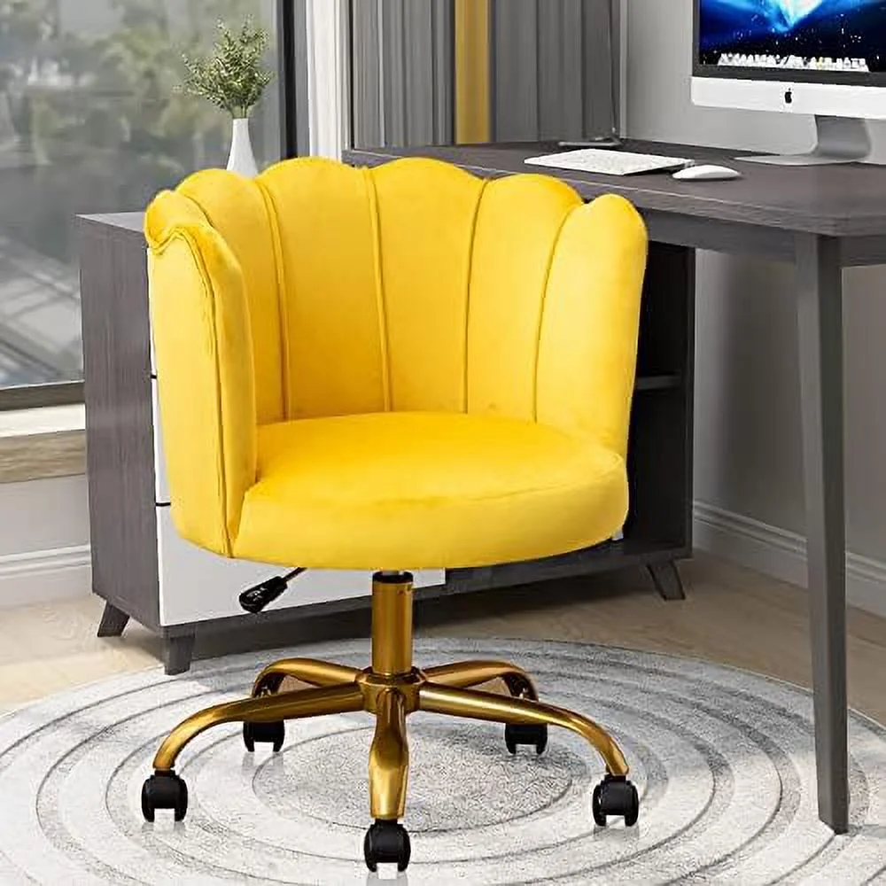 TJUNBOLIFE Velvet Desk Chair  Modern Upholstered Home Office Computer Chair with Gold Base  Elegant Vanity Chair Cute Swivel Chair for Womens Girls  in Home Office Study Room Bedroom