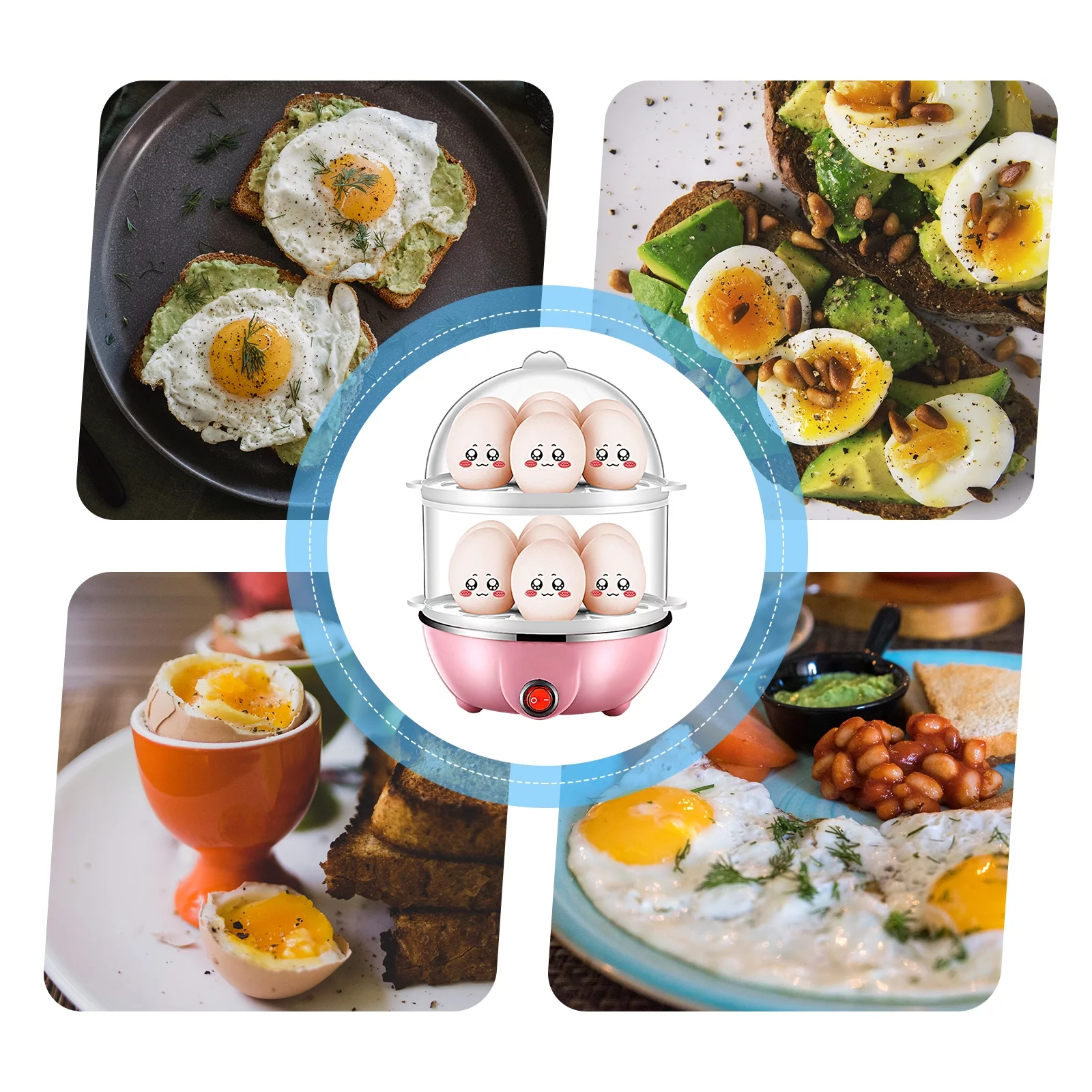 Double Layer Egg Cooker 14 Egg Capacity Hard Boiled Egg Cooker -dry Electric Egg Boiler with 40mL Measuring Cup Steam Vegetables