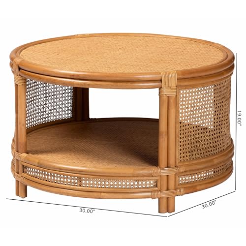 bali & pari Louis Rattan Coffee Table, 2-Tier, Light Honey