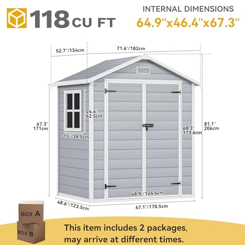 DWVO 5x3ft Resin Outdoor Storage Shed with Floor, Waterproof Lockable Storage Shed with Window, Plastic Outside Tool Storage for Garden, Backyard, Patio, Lawn, Gray
