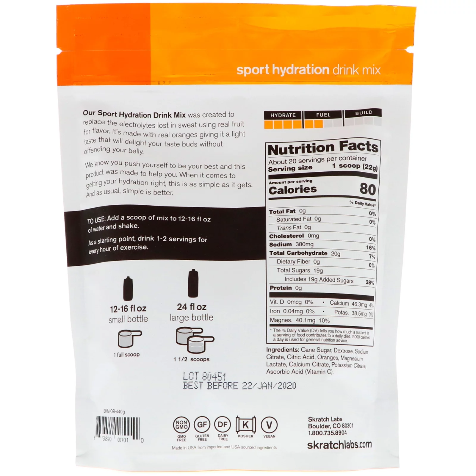 Hydration Sport Drink Mix - Orange (15.5 Oz. / 20 Servings)
