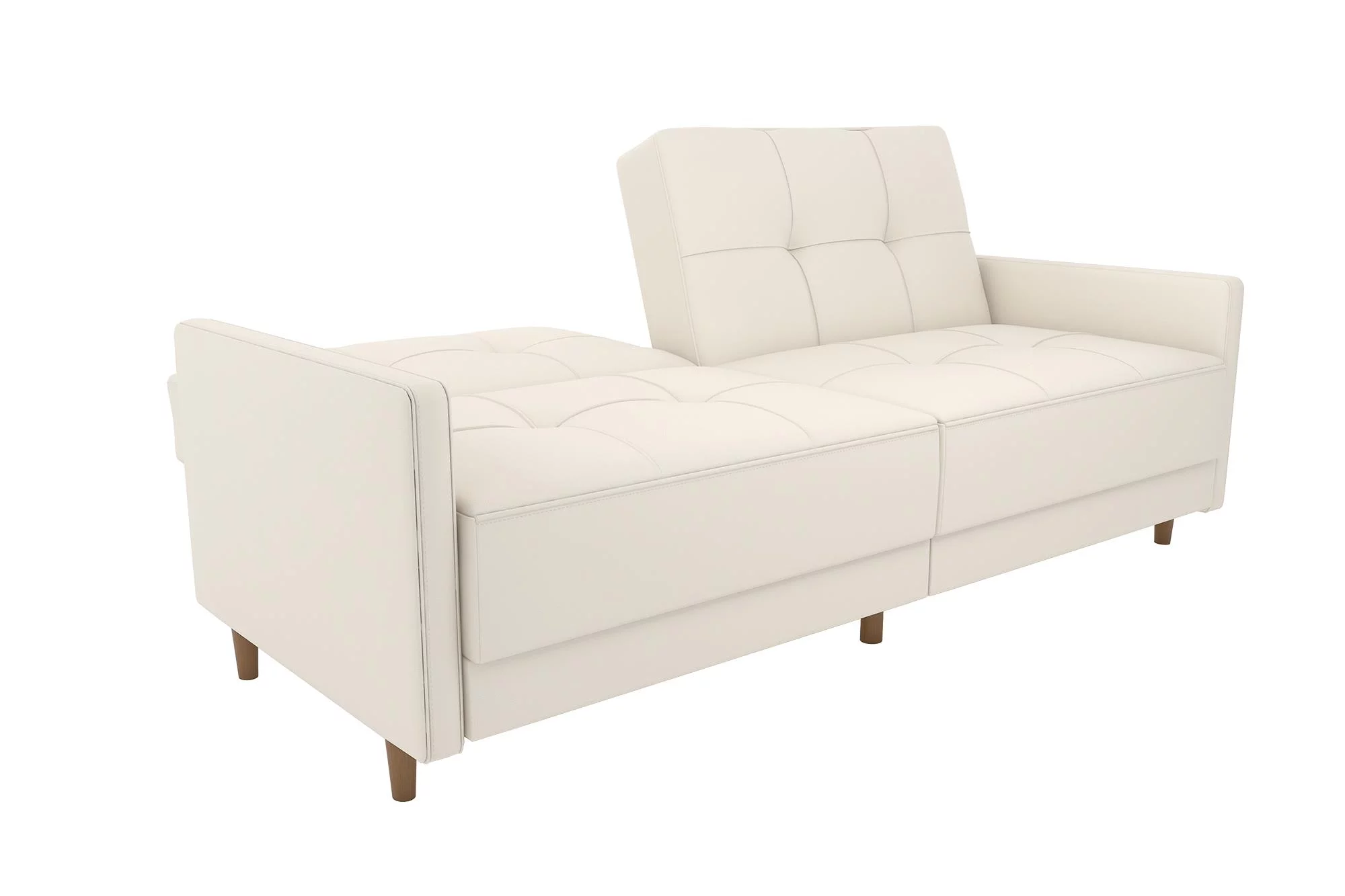 Desert Fields Adera Coil Futon, White Faux Leather