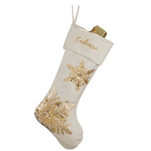 Personalization Universe Glistening Snowflake Personalized Christmas Stocking, Customizable with Name, Gold Beaded Accents, Durable Polyester, 20