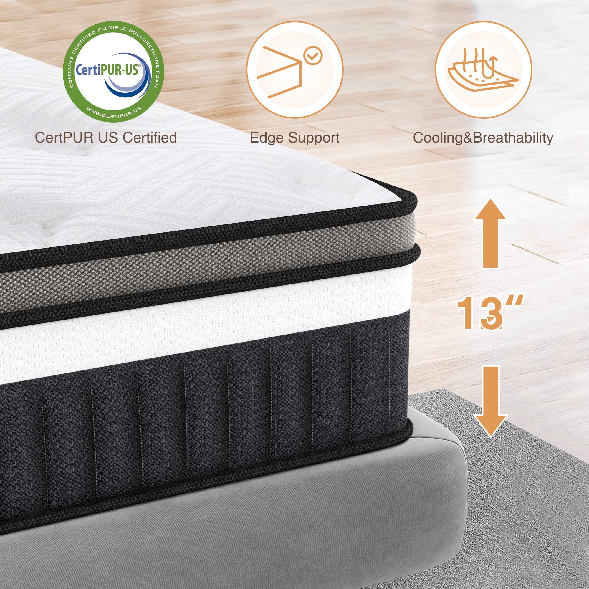 King Mattress, Famistar 13 Inch Hybrid Innerspring Mattress with Memory Foam in a Box, Individually Pocket Innerspring, Pressure-Relieving and Supportive, Non-Fiberglass