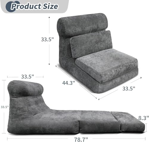 Folding Sofa Bed, Floor Couch for Adults Chair Bed, Convertible Sleeper Chair with Back Support Washable Cover, Deep Seat Sleeper Couch for Living Room