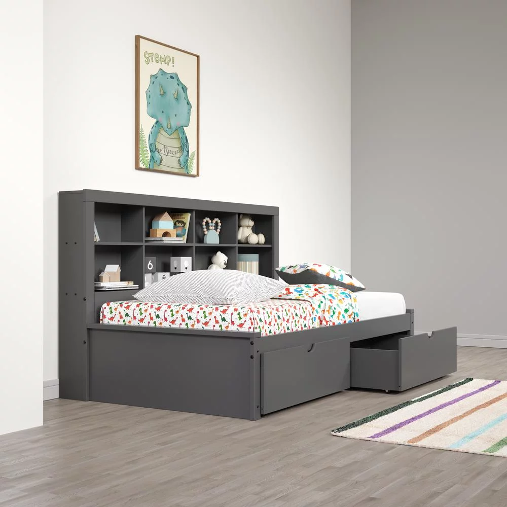 Twin Bookcase Day Bed in Dark Grey