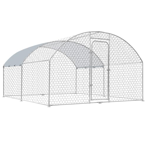Large Chicken Coop Metal Chicken Run for 6/10 Chickens Poultry Cage with Waterproof and Anti-UV Cover for Duck Walk-in Chicken Pen for Yard (9.8'L x 6.6'W x 6.4'H)