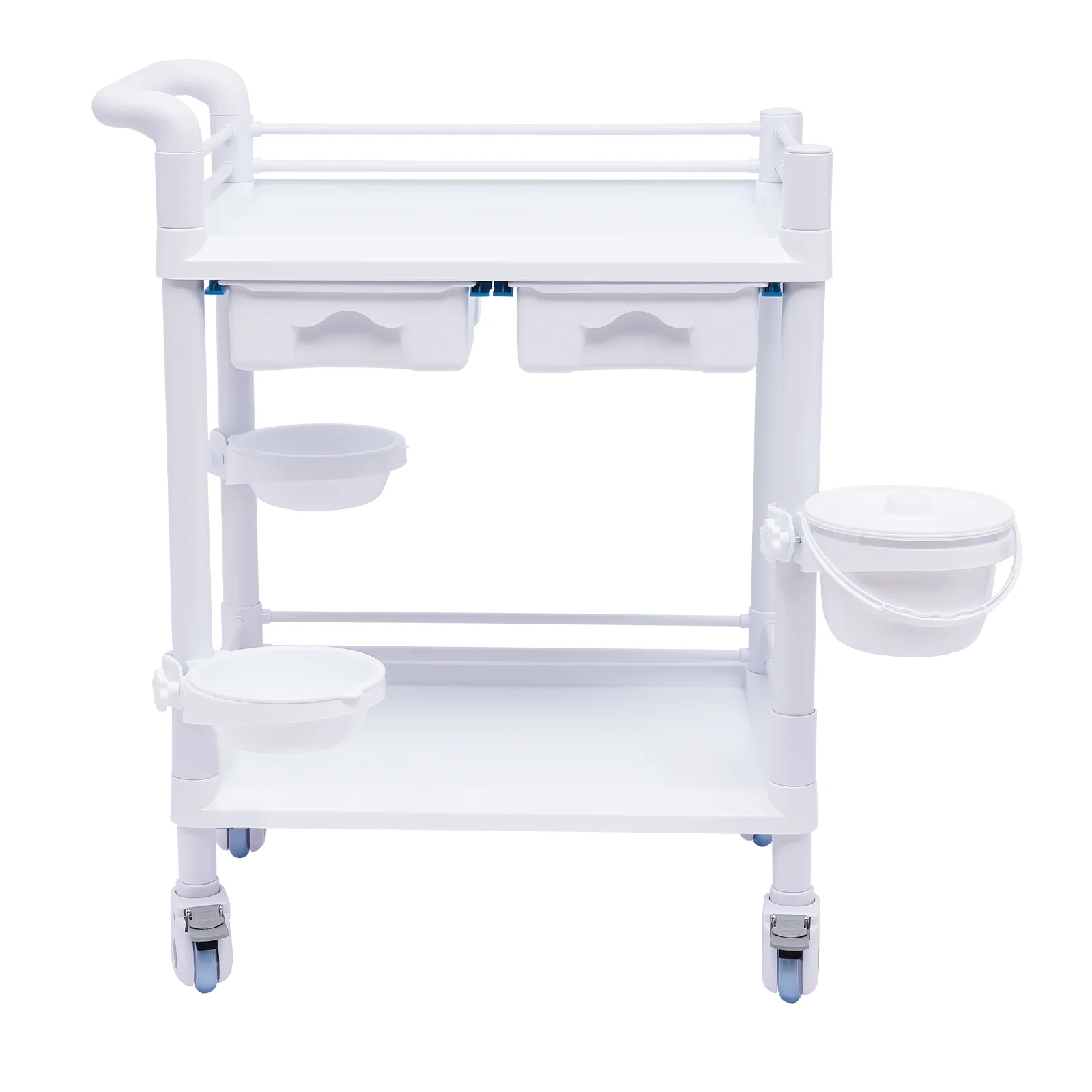Aiqidi 2 Tier Utility Cart Salon Spa Beauty Trolley Cart Heavy Duty Mobile Rolling Medical Trolley Dental Lab Serving Cart White