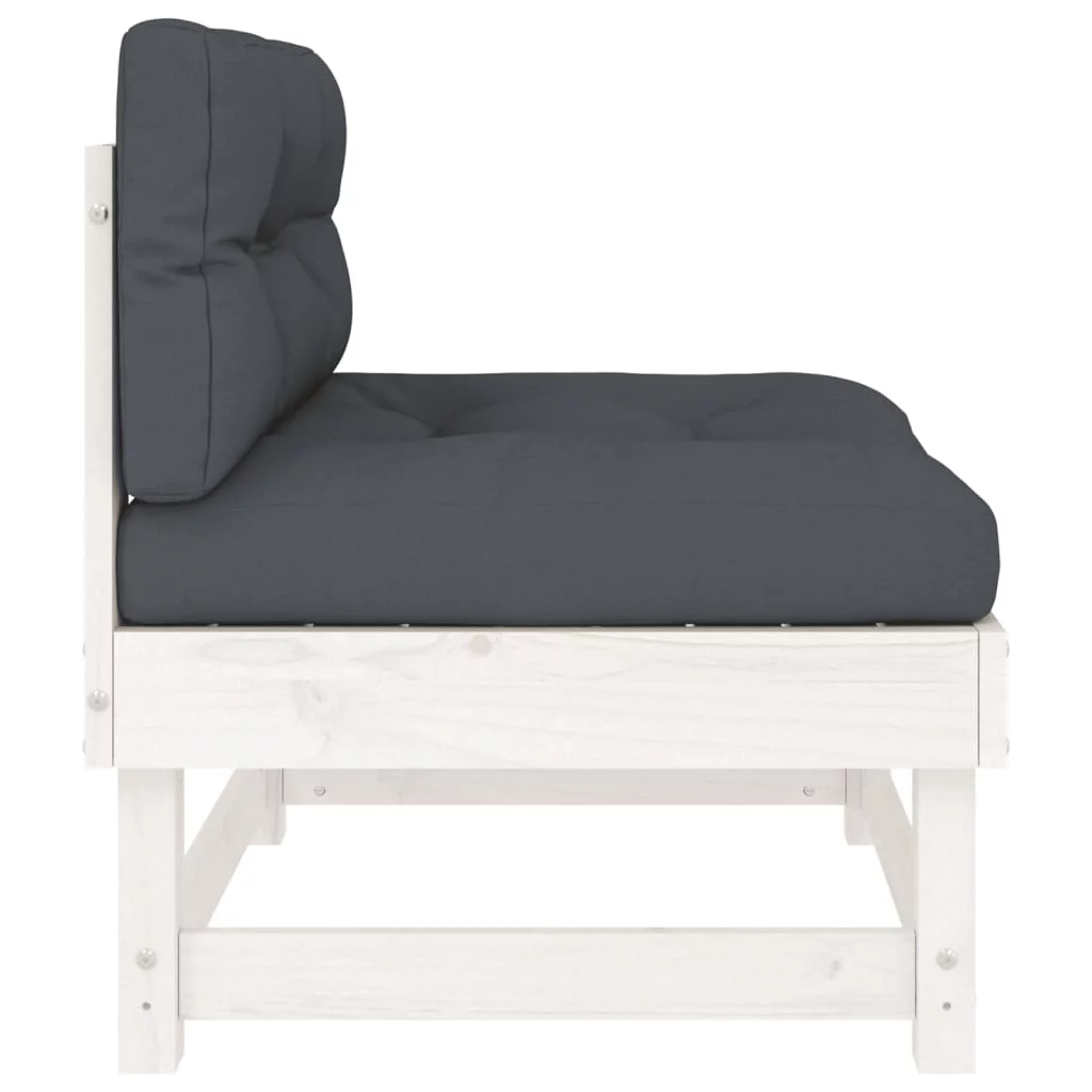 Walmeck Middle Sofa with Cushions White Solid Wood Pine