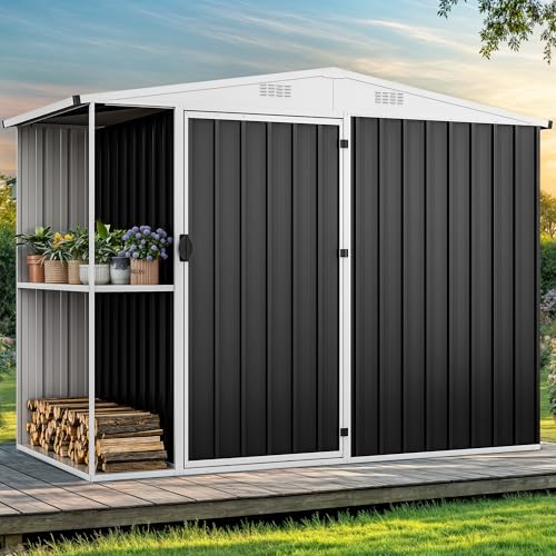 DWVO 6x4ft Storage Shed for Outdoors, Metal Sturdy Weatherproof Tool Locker with Secure Door and Ventilation for Equipment, Mowers, Bikes, Outdoor Spaces, Dark Gray