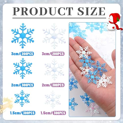 1600 Pieces 3 Size Snowflake Confetti Christmas Snowflake Glitter Confetti Table Decor for Winter Xmas Party Wonderland Party Supplies DIY Craft(White)