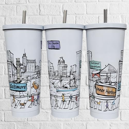 Cities Around the World 25 Oz Tumbler Series - Designed in the USA - Vacuum Insulated Tumbler with Lids & Straw - Stainless Steel Coffee Water Travel Mug, Cup for Hot Cold Drink (Atlanta)
