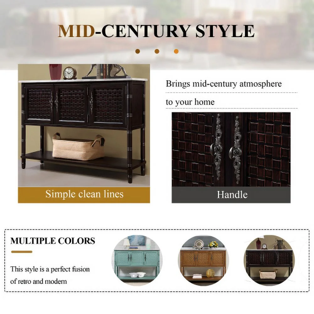 Entryway Table with artificial stone look tabletop , 47'' Farmhouse & Modern Console Table with Storage, Rustic Sofa Table with Open Shelf for Entry Way, Hallway, Living Room, Espresso Color