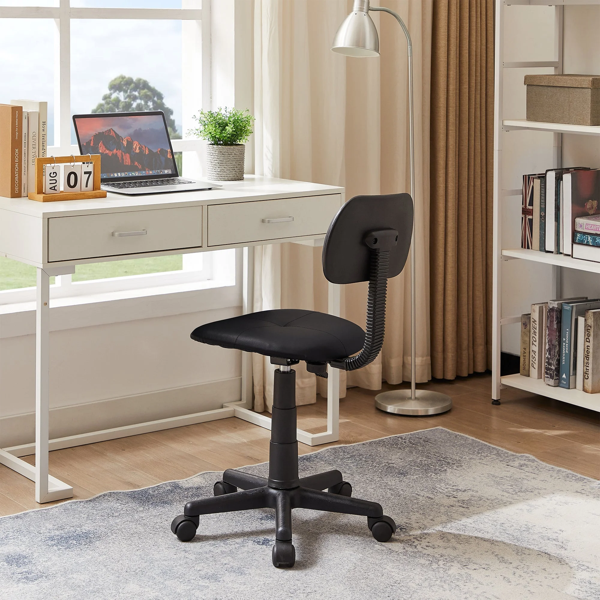 VECELO Armless Office Chair, Low-Back Adjustable Height Home Desk Chair, Ergonomic 360° Swivel Computer Task Chair, Black
