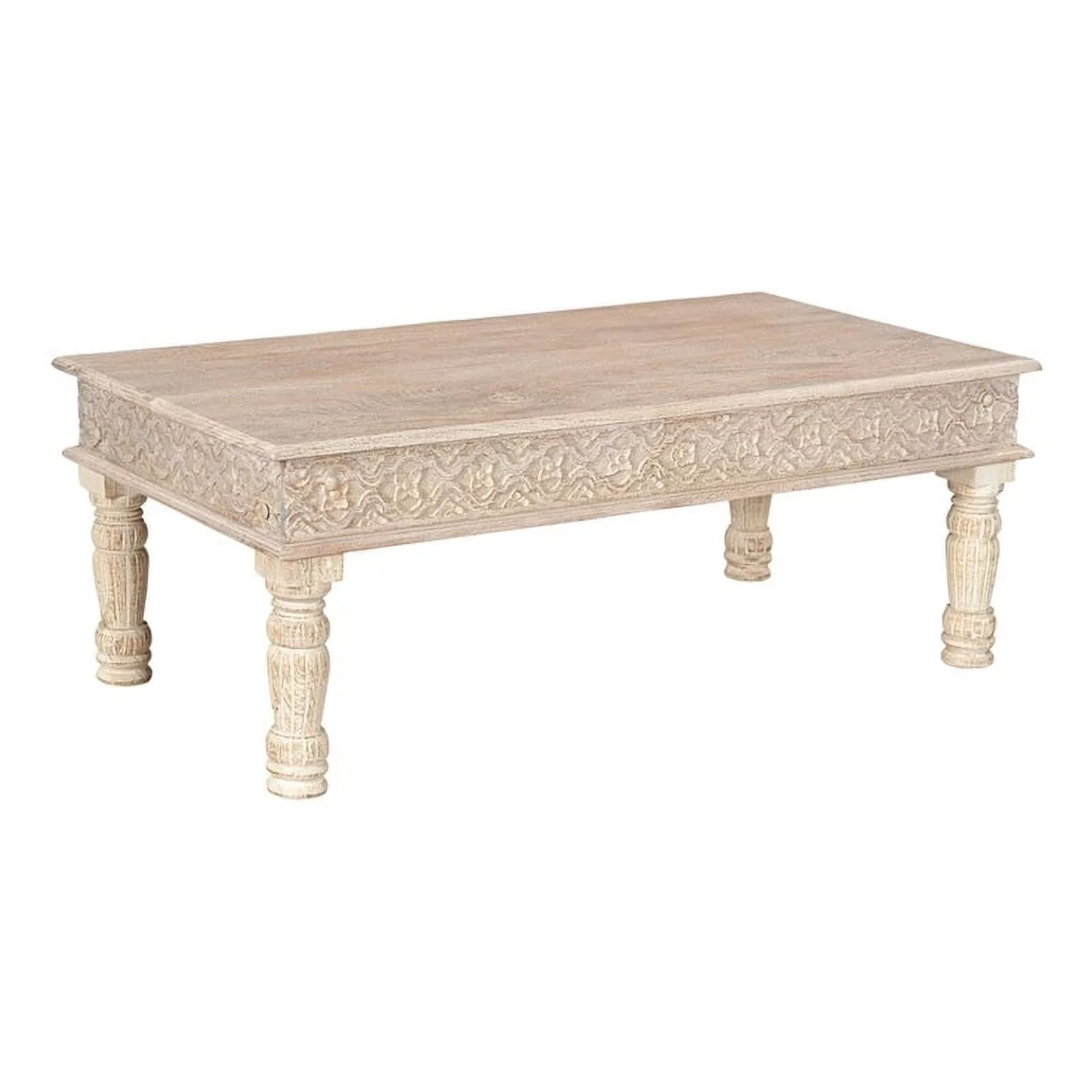 Taran Designs Milton Carved Solid Wood Coffee Table in White