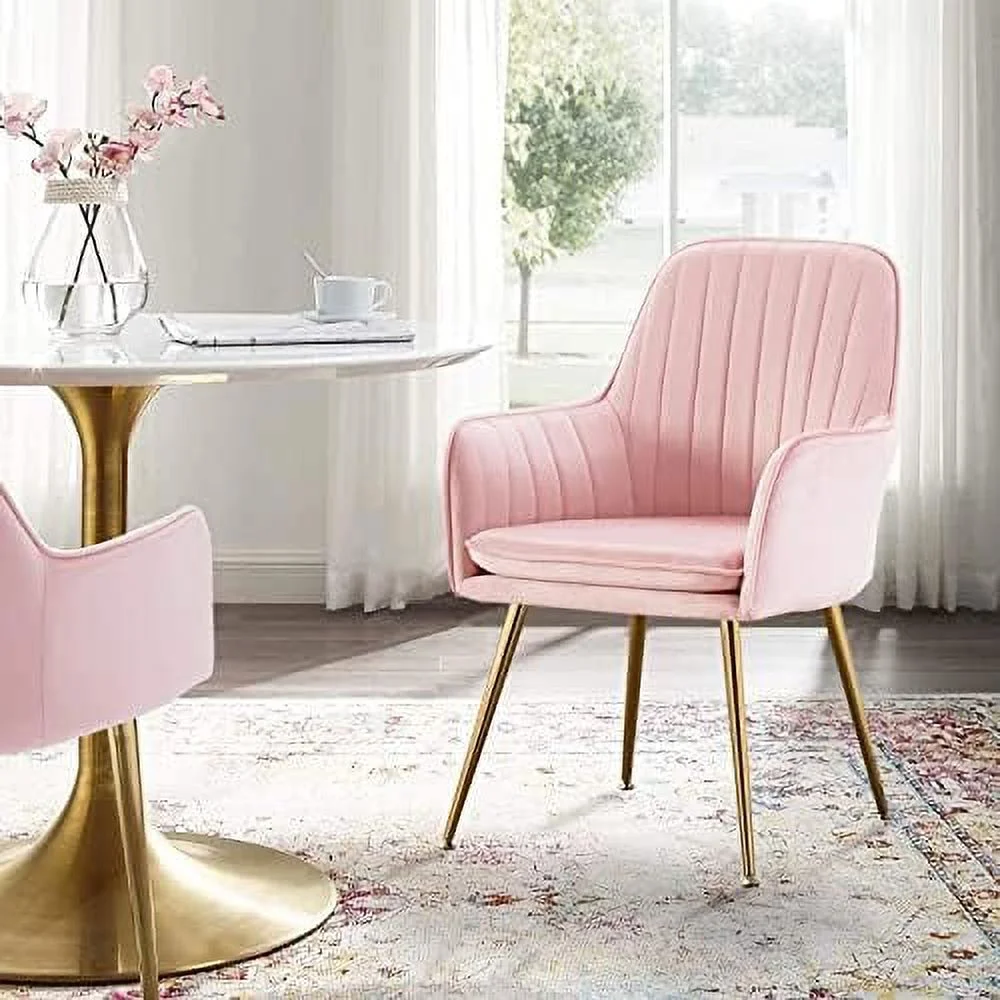 TJUNBOLIFE Velvet Accent Chair  Home Office Desk Chair No Wheels  Modern Dinging Chair  Living Room Bedroom Chair  Golden Finished  Grey