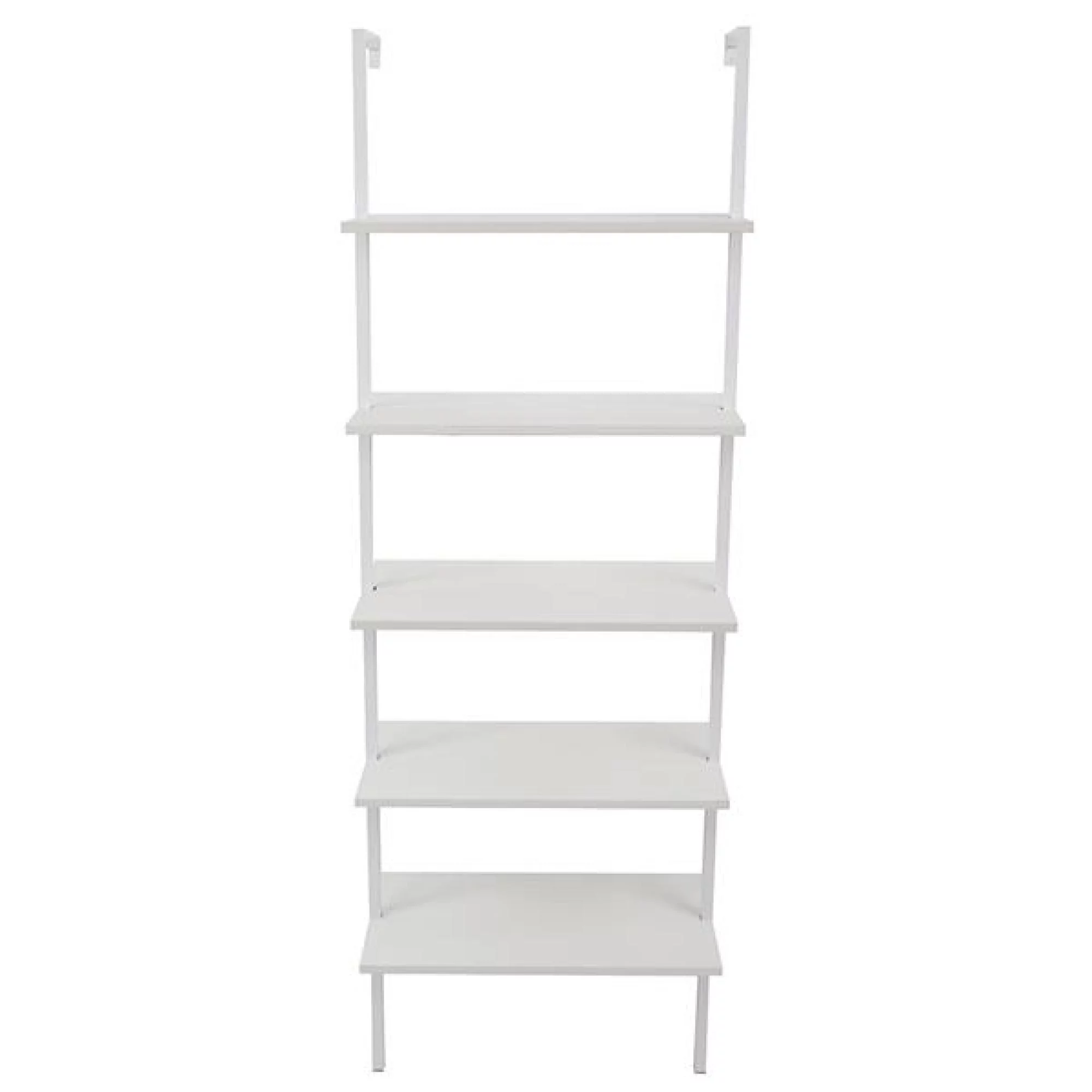 5 Tier Wood Ladder Bookcase Metal Frame, Industrial Ladder Shelf Wood Shelving