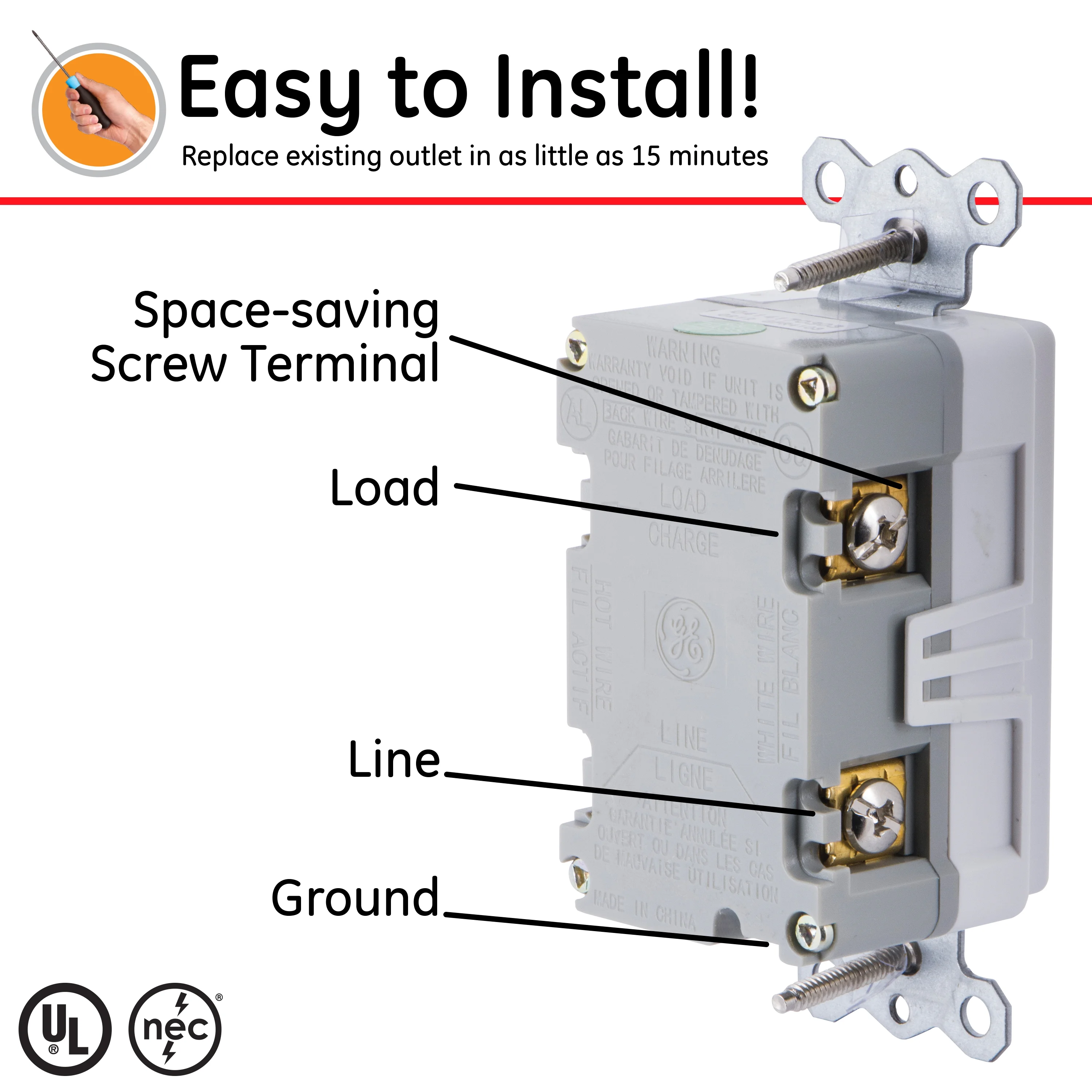 GE UltraPro 20A GFCI Outlet, White – 32077