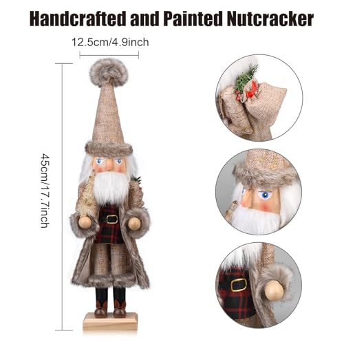 Santa Christmas Nutcracker Figures Decor 15 Inch, Wooden Xmas Nutcracker Santa Nutcracker Ornaments, Festive Christmas Decorations for Shelves and Tables