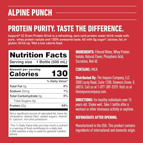 Isopure Zero Carb 32g Clear Protein Ready-to-Drink, Whey Protein Isolate, Blue Raspberry, 12 Pack (Packaging May Vary)