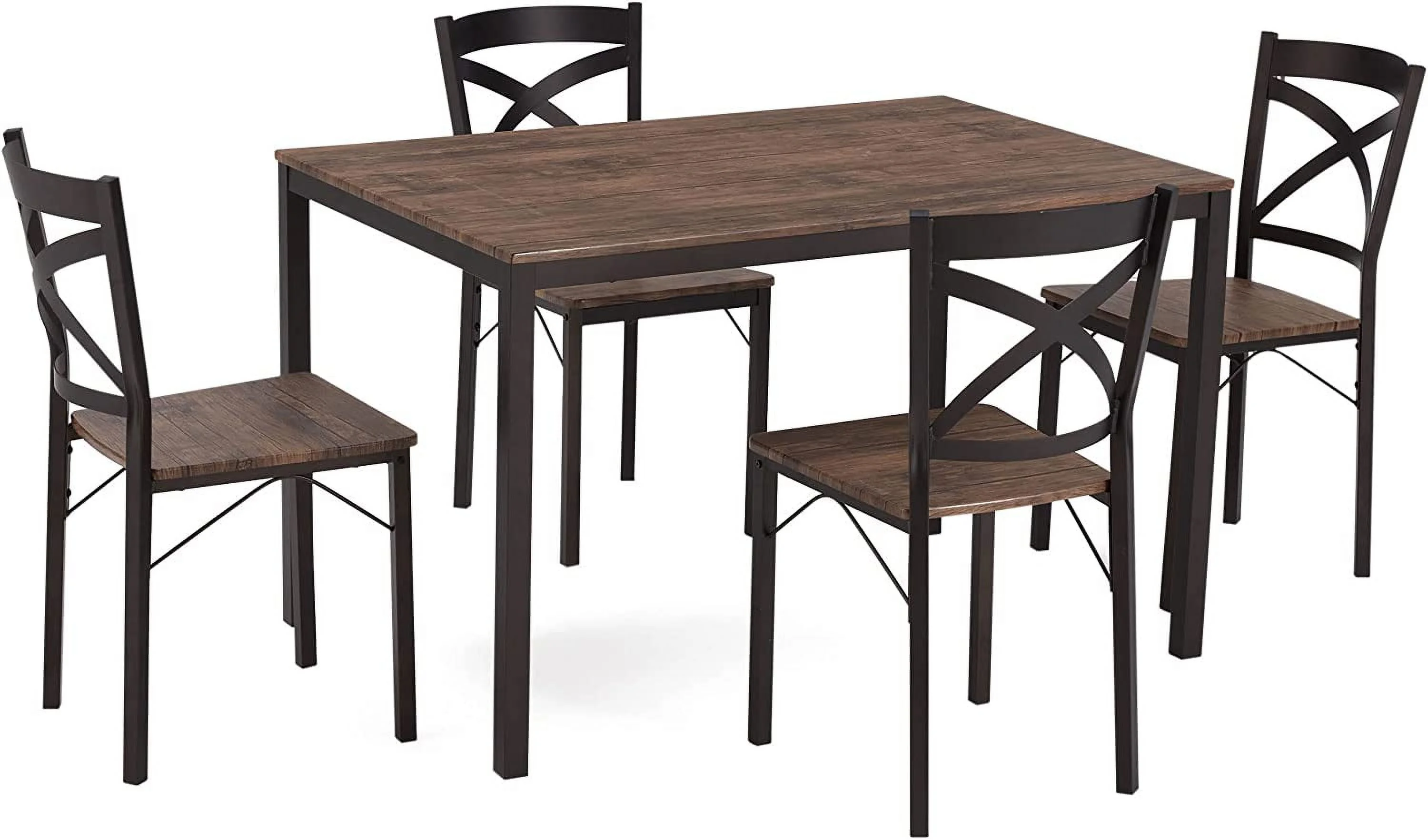 sell well 5 Piece Industrial Style Stainless Metal Frame Kitchen Dining Room Table and Chairs Furniture Set for Family of 4  Brown/Black