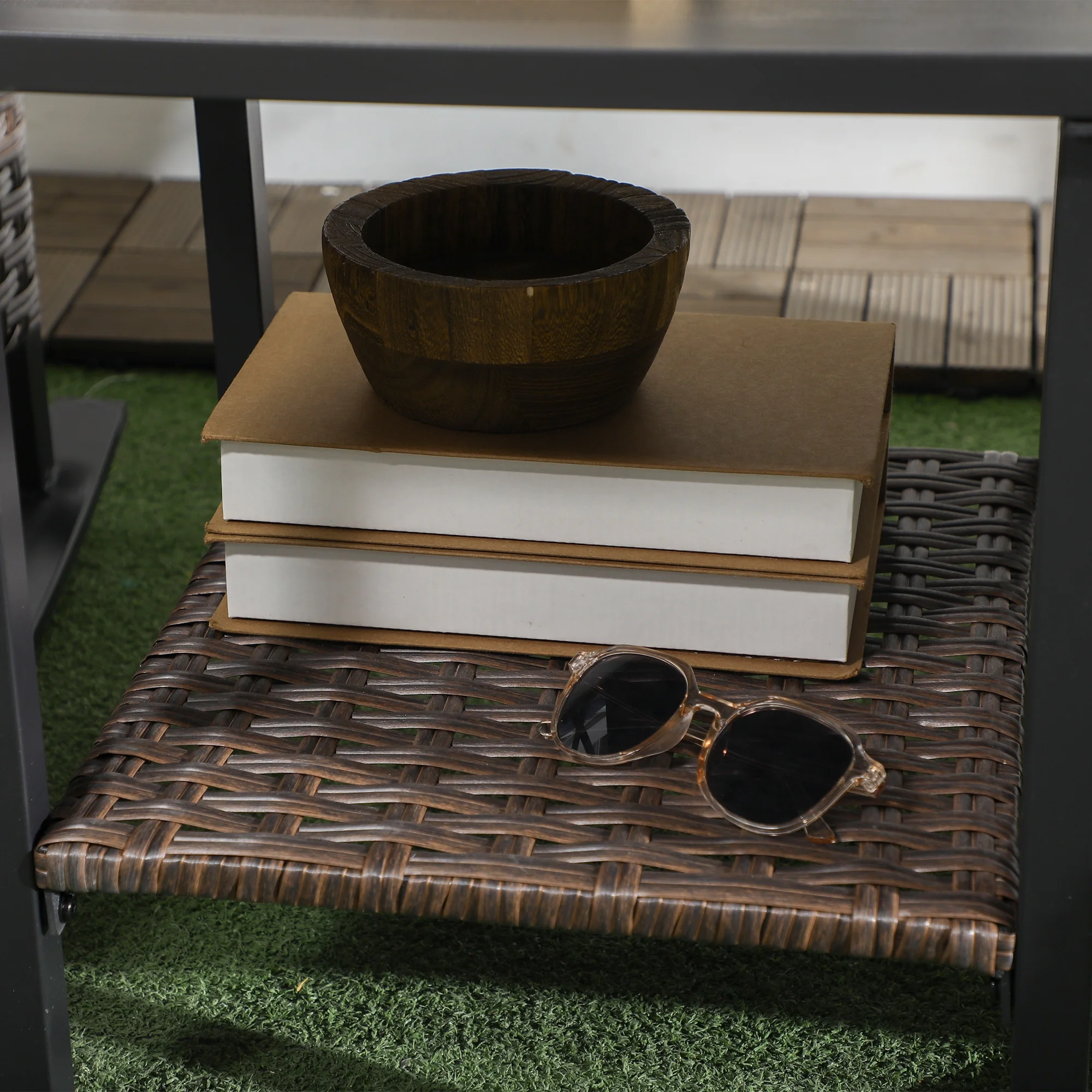 Outsunny 3pc Rocking Chair Set w/ Cushions, Wicker Bistro Set, Dark Blue