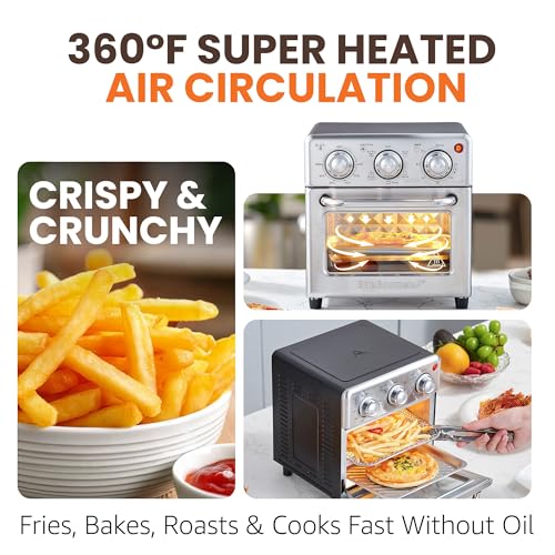 Elite Gourmet EAF0852SS 8.5Qt. Capacity Air Fryer Oven, Air Fry, Broil, Toast, Bake & Broil with Convection, Time and Temperature Controls, 800-Watts, Includes 25 Delicious Recipes, Stainless Steel