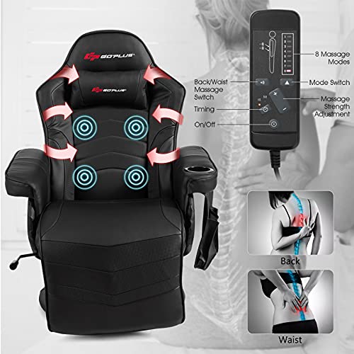 Gaming Recliner Adjustable Massage Gaming Chair with Cup Holder Footrest Ergonomic Single Sofa Living Room Home Theater Seating with Side Pouch, Blue