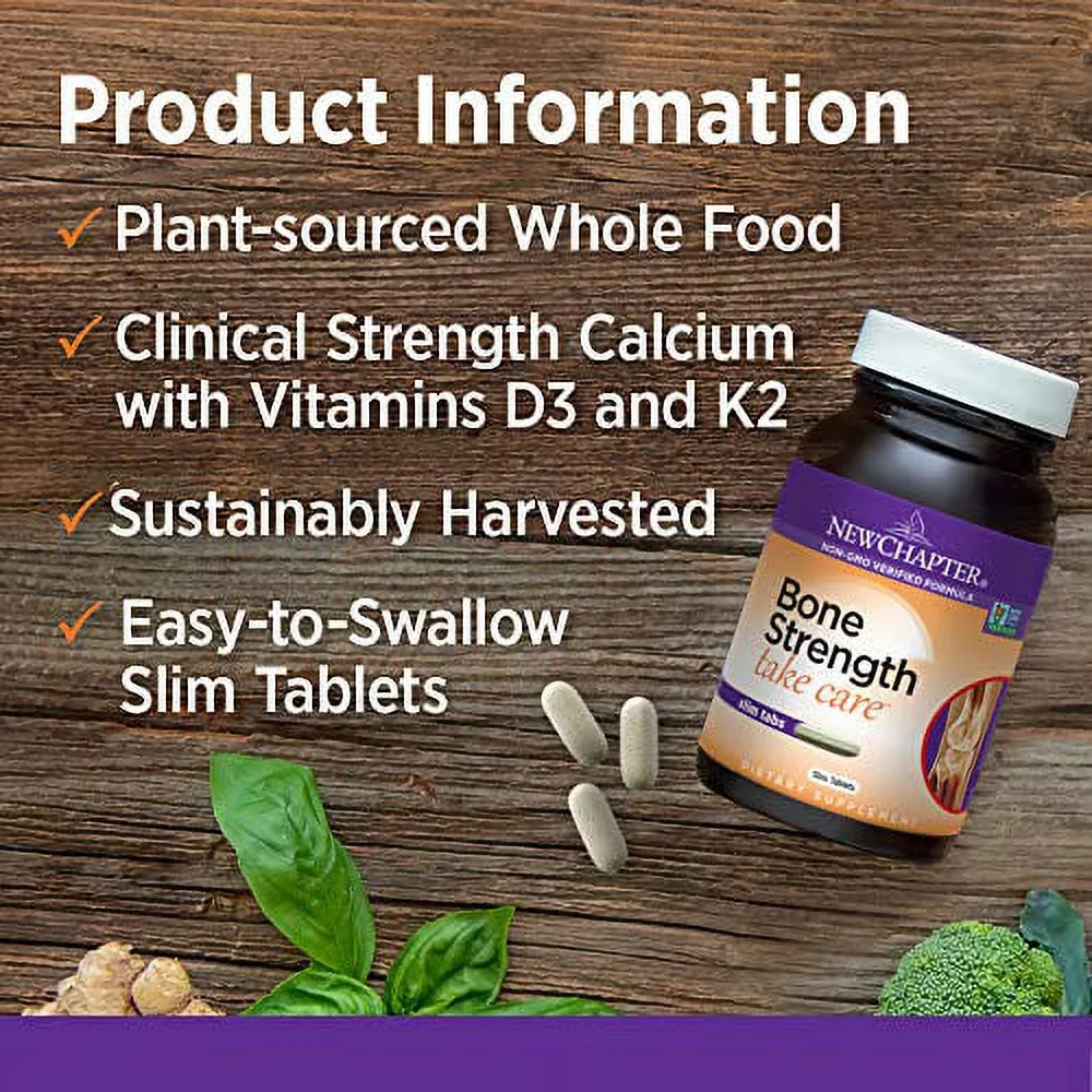 New Chapter Calcium Supplement – Bone Strength Whole Food Calcium with Vitamin K2 + D3 + Magnesium, Vegetarian, Gluten Free 60 count (20 day supply)