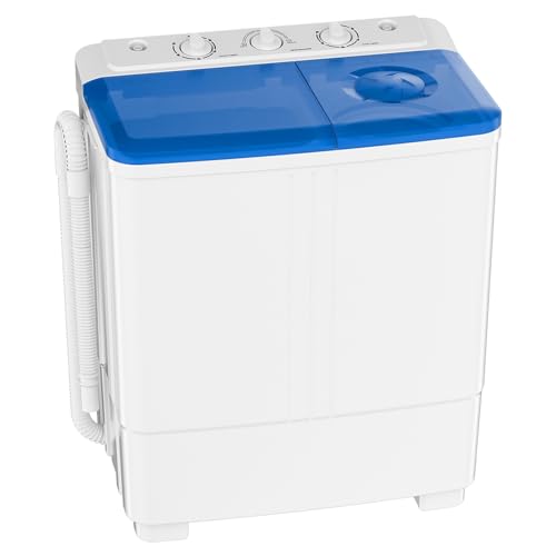 Portable Washing Machine, 28lbs Twin Tub Washer Mini Compact Laundry Machine with Drain Pump, Semi-automatic 18lbs Washer 10lbs Spinner Combo for Dorms, Apartments, RVs