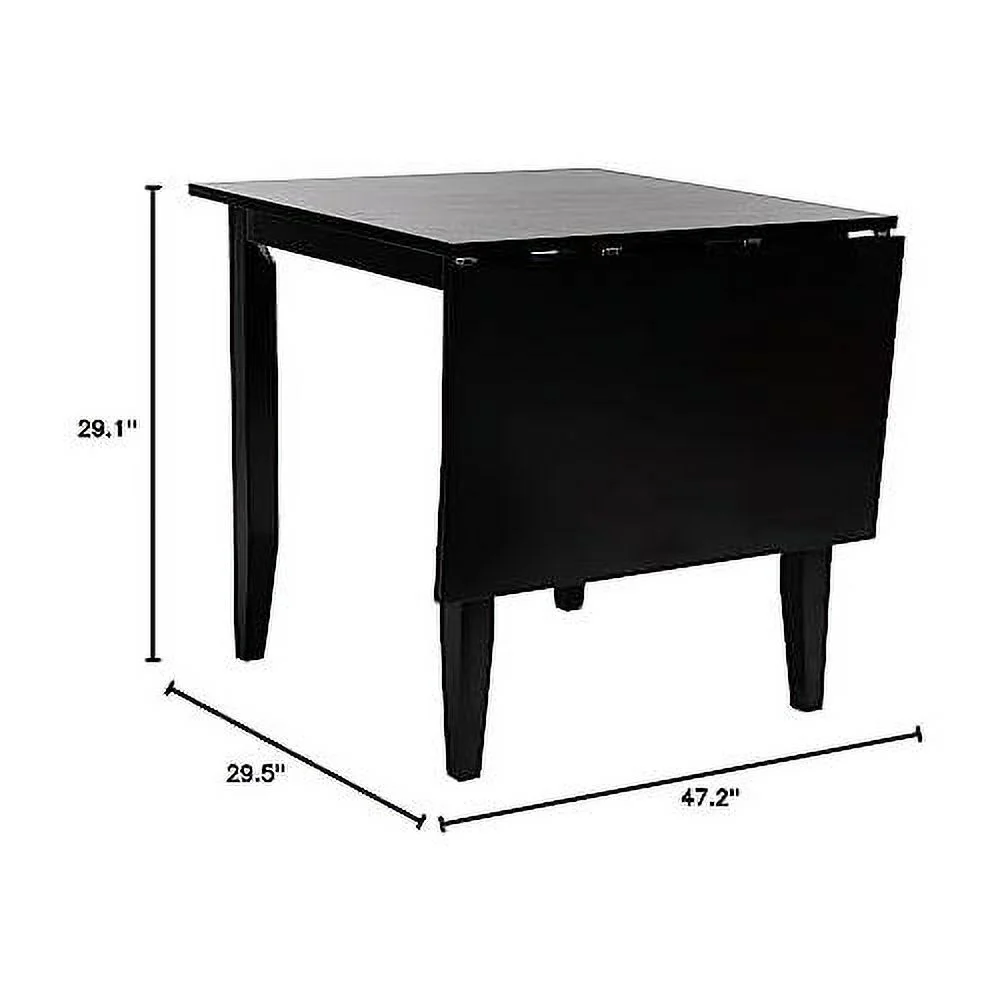 Home Collection Miliano Matte Black Drop End Leaf Dining Room Table DTB1404A, 0