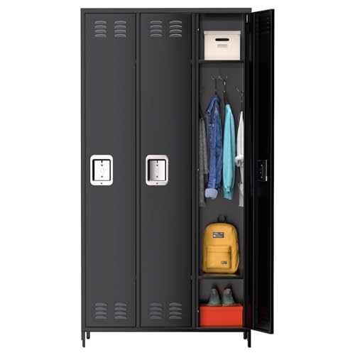 GarveeHome 9 Doors Metal Office Storage Cabinet, Metal Lockers for Employees with 27 Hooks and 9 Shelves, 72 Inch Tall Steel Storage Cabinet Locker for Home, Office, Gym, School, Black