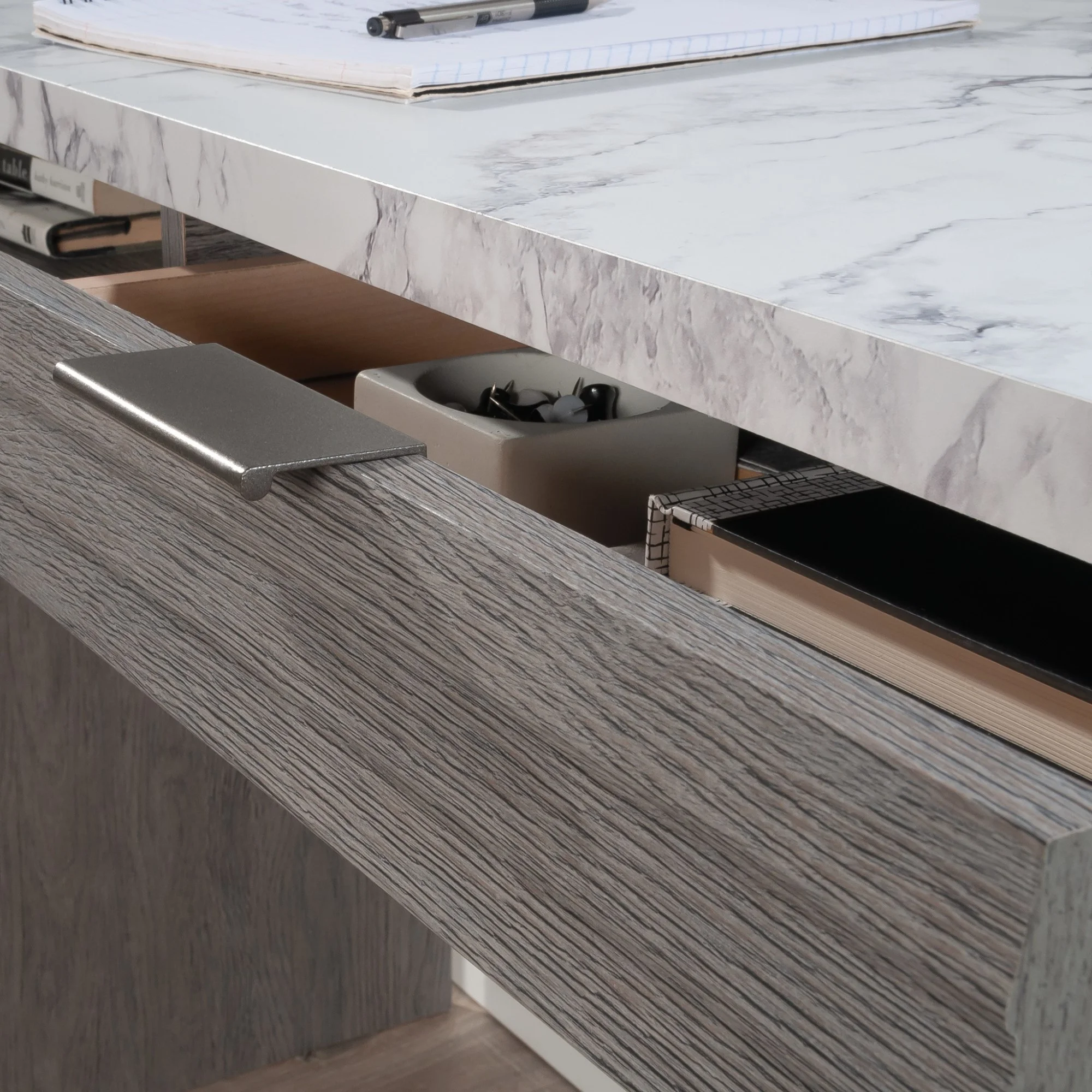 Sauder East Rock Engineered Wood Writing Desk in Ashen Oak Finish