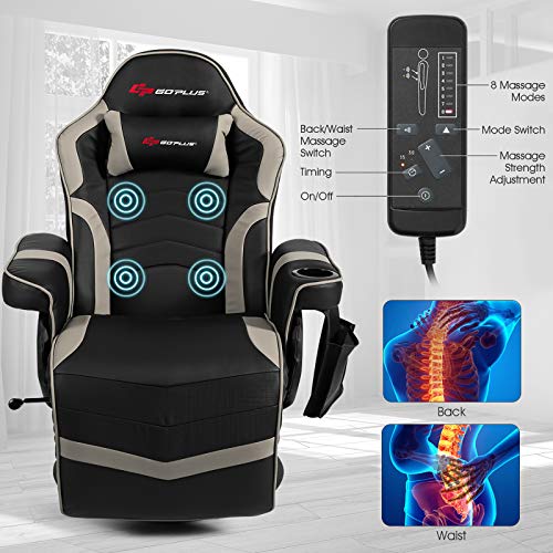 Gaming Recliner Adjustable Massage Gaming Chair with Cup Holder Footrest Ergonomic Single Sofa Living Room Home Theater Seating with Side Pouch, Blue